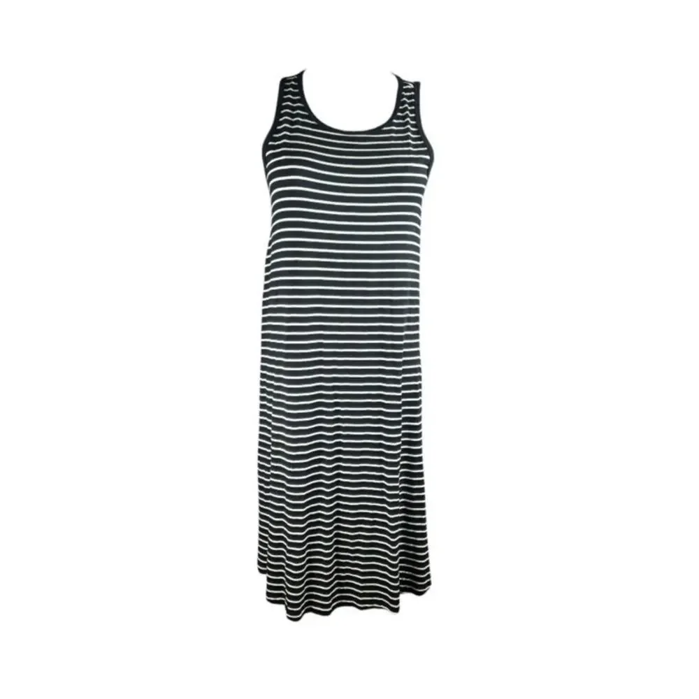 Summer Sleeveless Black White Striped Tank Dress Stretch Small Travel Chic
